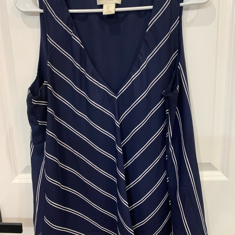 Cynthia Rowley Navy and White Striped V-Neck Sleeveless Top